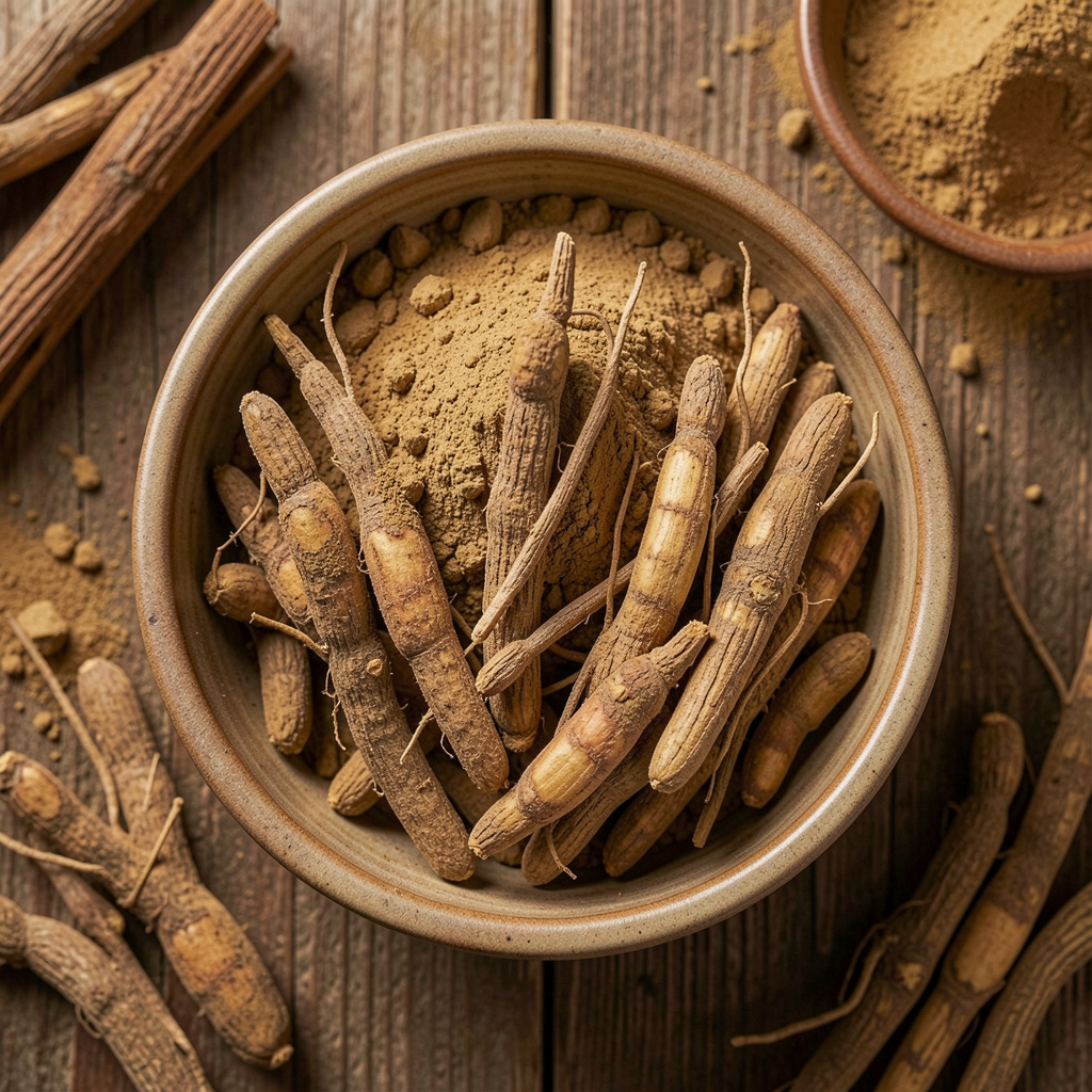 Premium Ashwagandha root and powder from traditional Ayurvedic sources